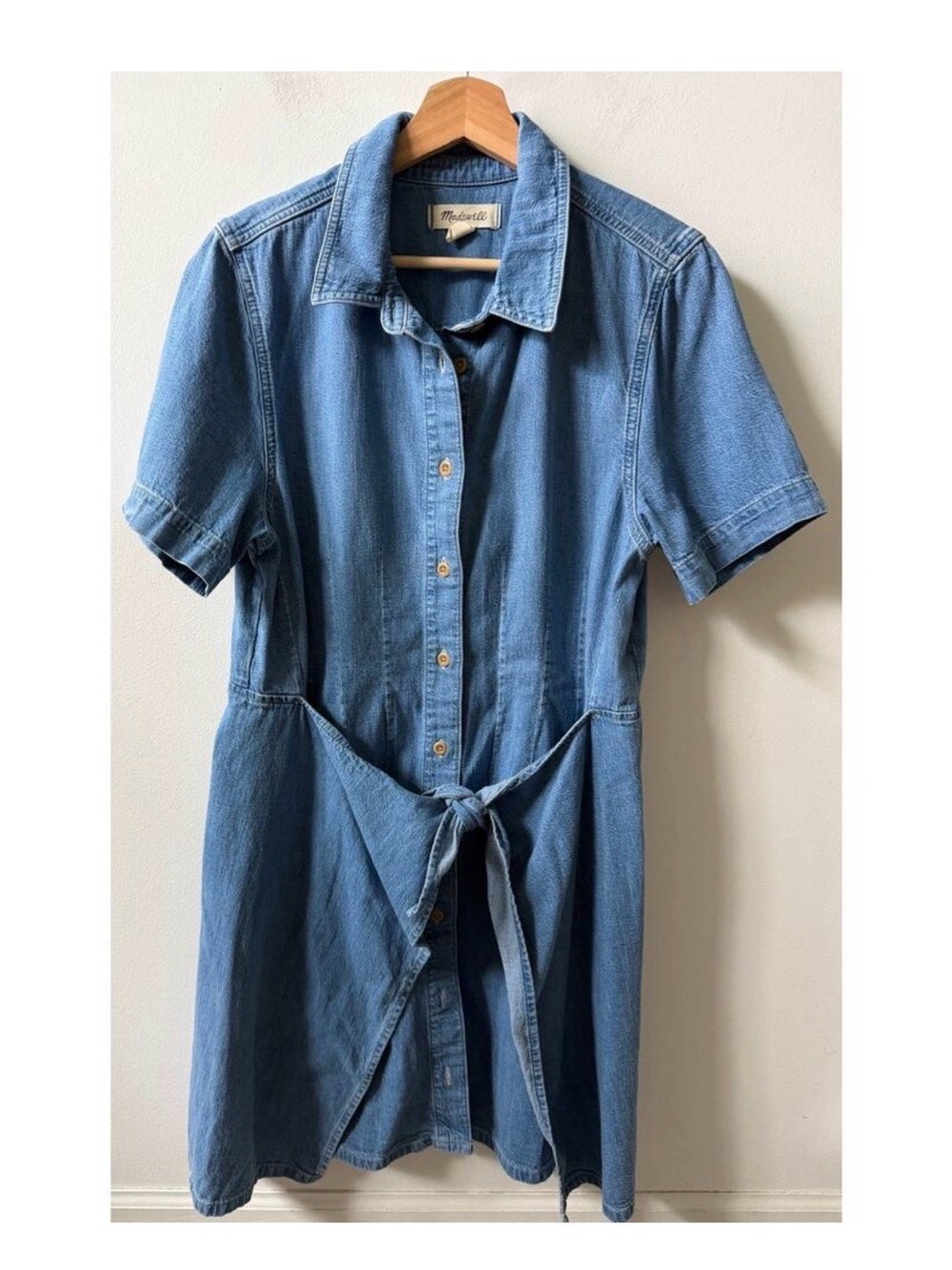 Madewell Chambray Tie Waist Mini Shirt Dress Blue Size 12